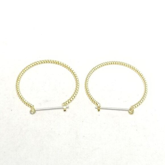 Vintage Skinny Gold Tone Spiral Twist Hoop Earrings, 1 inch, 80s 90s Style - Picture 3 of 5